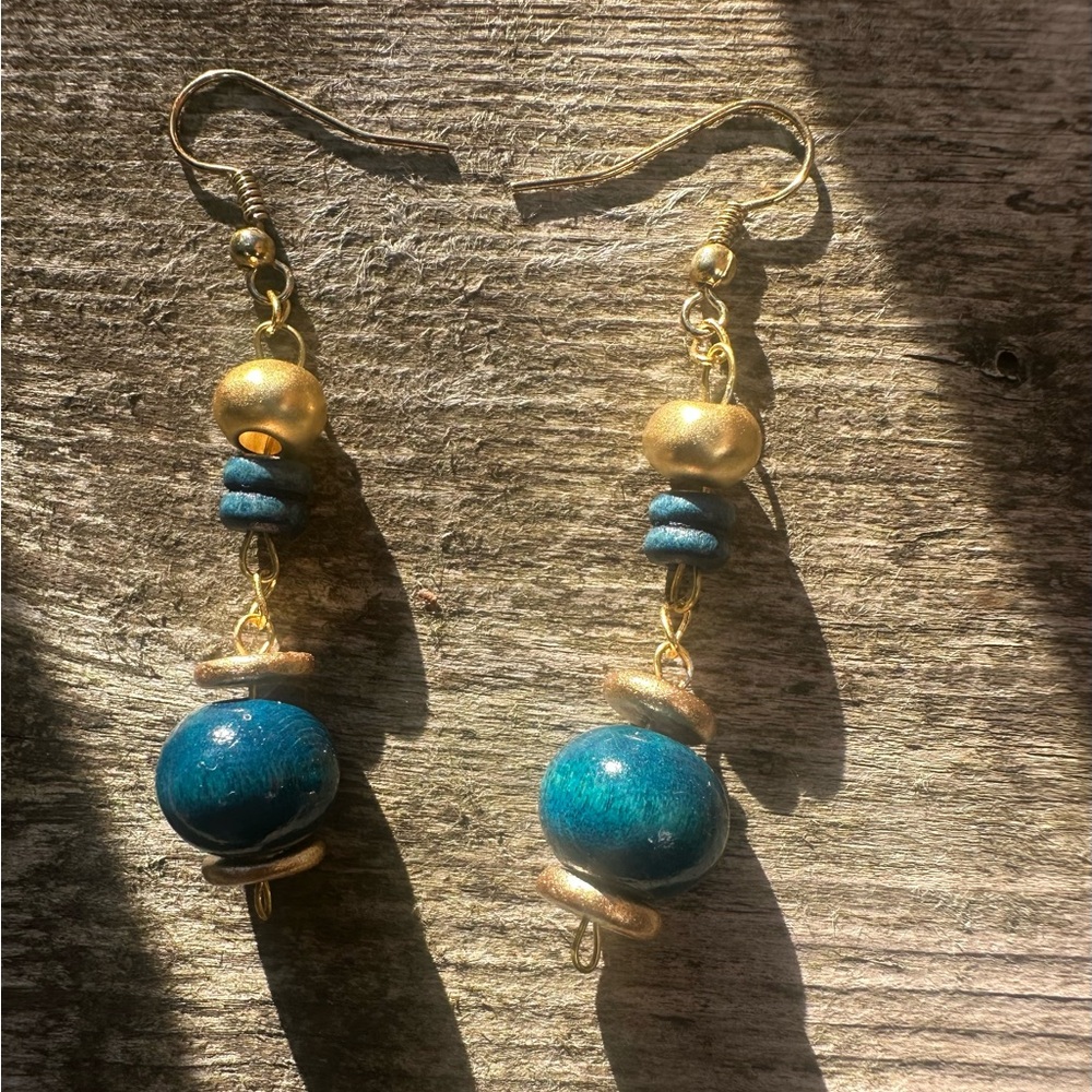 Elegant Gold and Teal Dangle Earrings